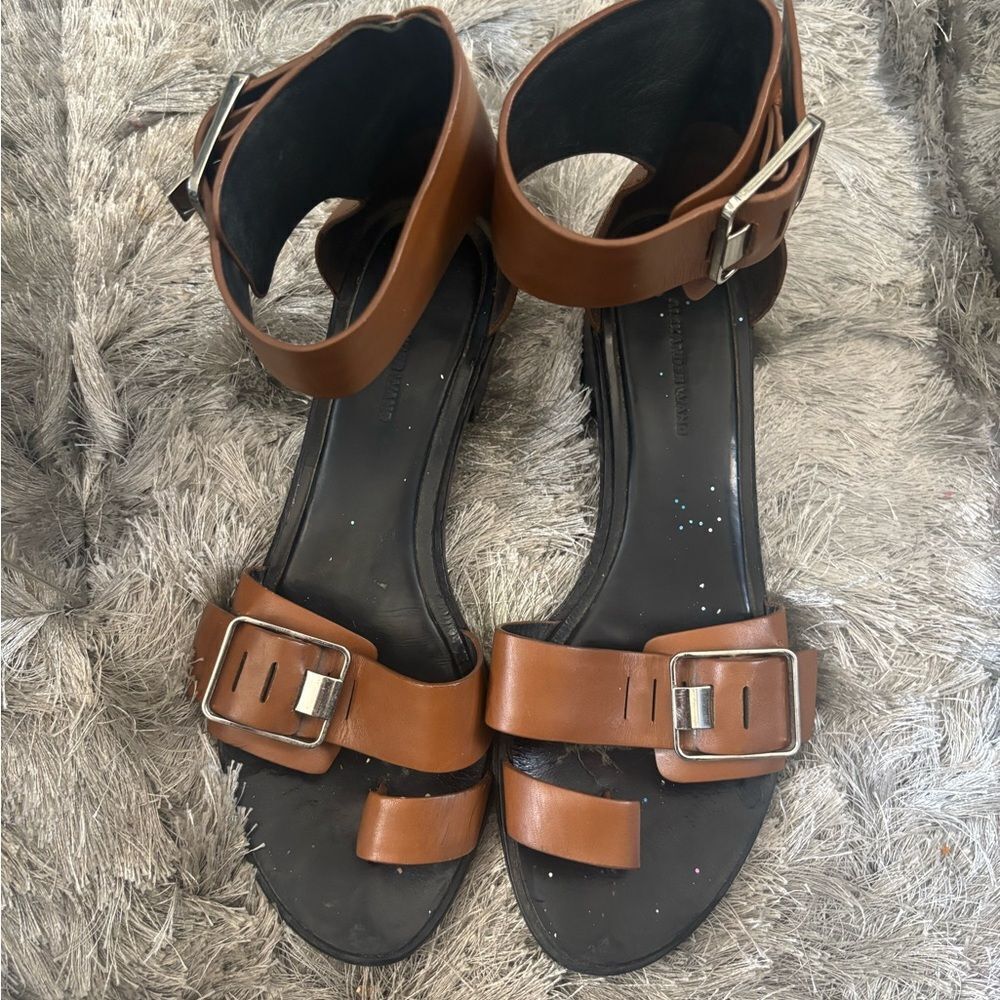 Alexander wang cuff buckle flats shoes open toe sandals ankle spartiates cutout